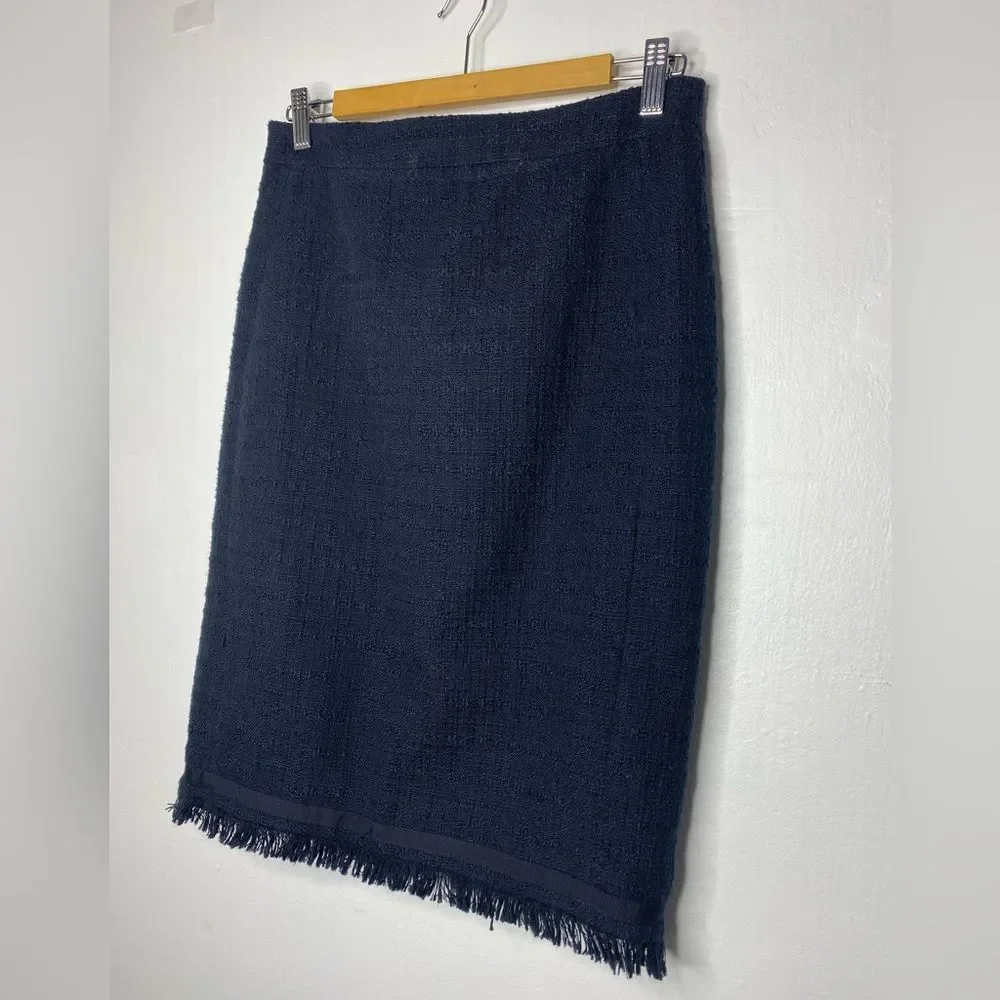 J. Crew Tweed Pencil Skirt with Fringe hem Size 6 Office Career wear